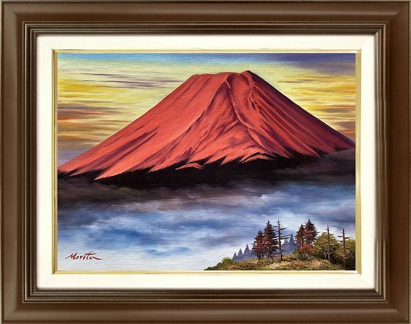 についての ヤフオク! 小川久雄『赤富士に桜（SM号）』油絵 風景画
