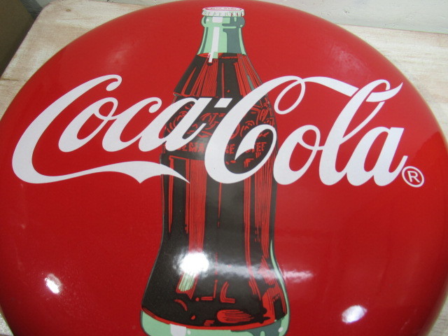 美品 コカ・コーラ Coca・Cola 看板 ボタン 丸型 ビン 直径50㎝ 琺瑯