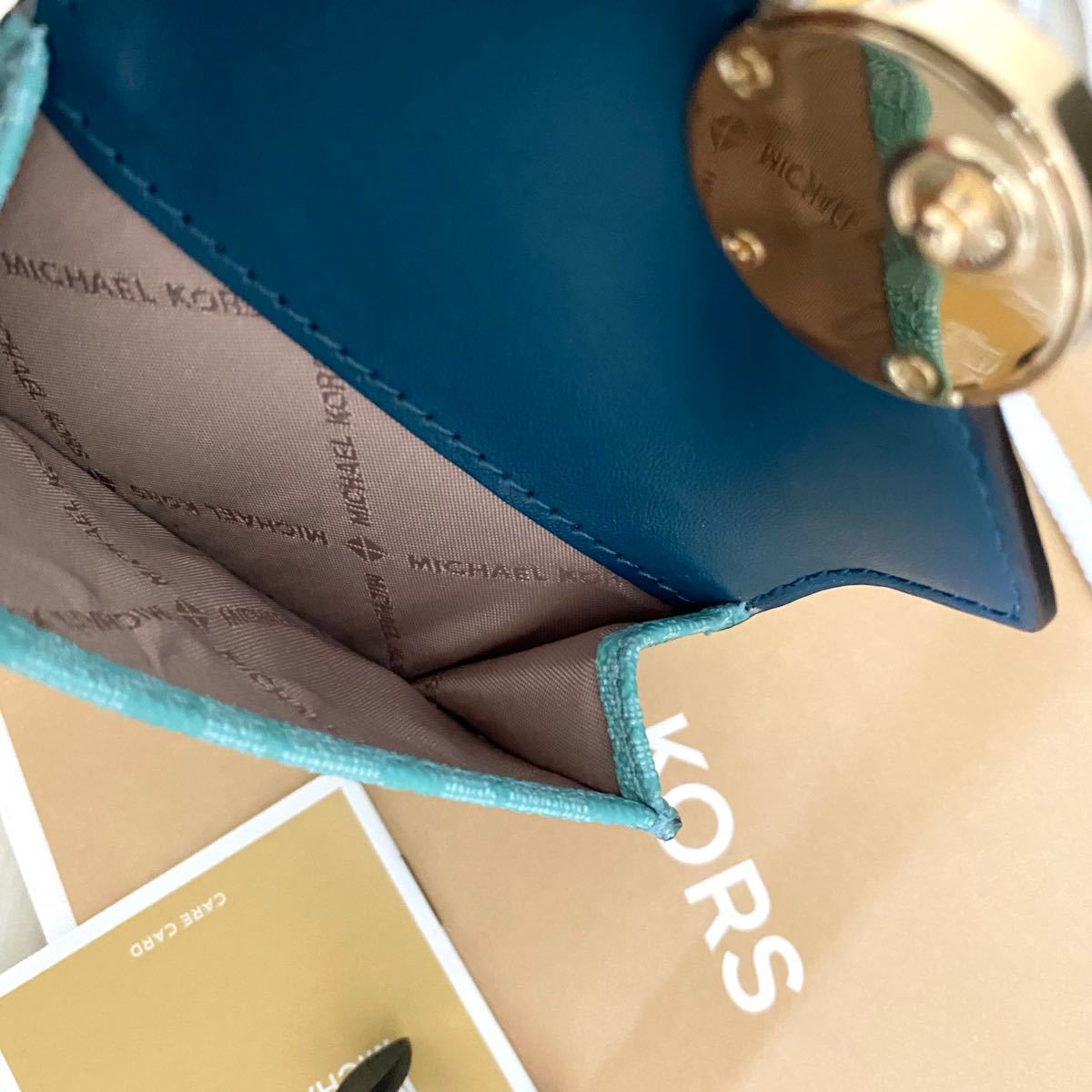 新品 MICHAEL KORS マイケルコース 折り財布 ブルーグリーン