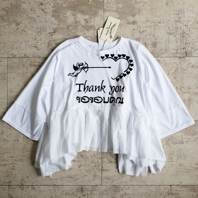 未使用 ヴィヴィアンウエストウッドアングロマニア オーブ刺繍 ワイド プリーツ コットン Tシャツ 38 日本製 Vivienne Westwood ANGLOMANIA_画像1