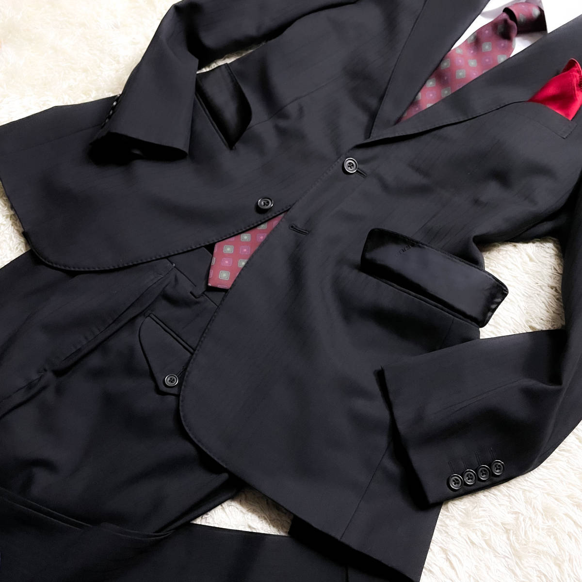 最高級ライン!バーバリーロンドン セットアップスーツ 黒ブラック系L