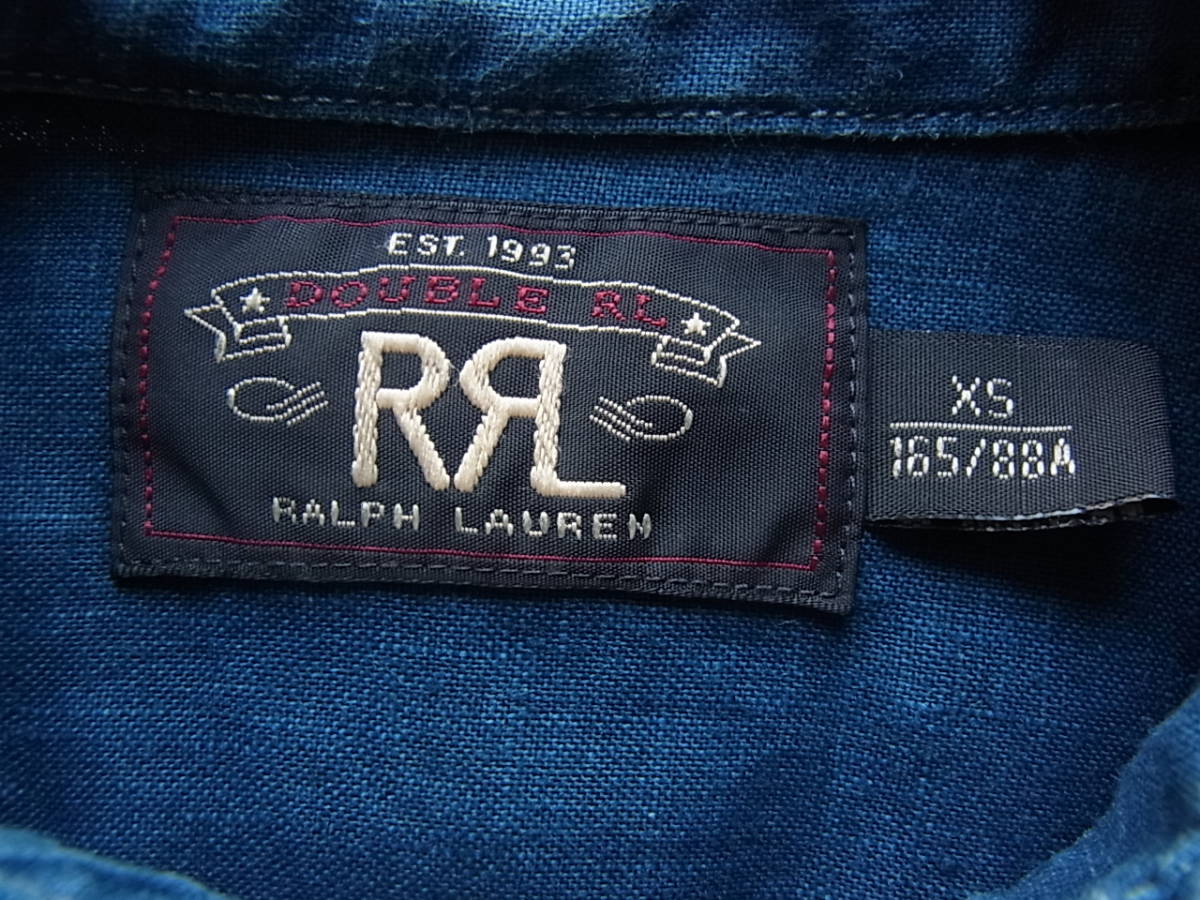 RRL ダブル アール エル ラルフローレン　インディゴ染め　リネン100% ワークシャツ　サイズ XS 色褪せ有り_画像5