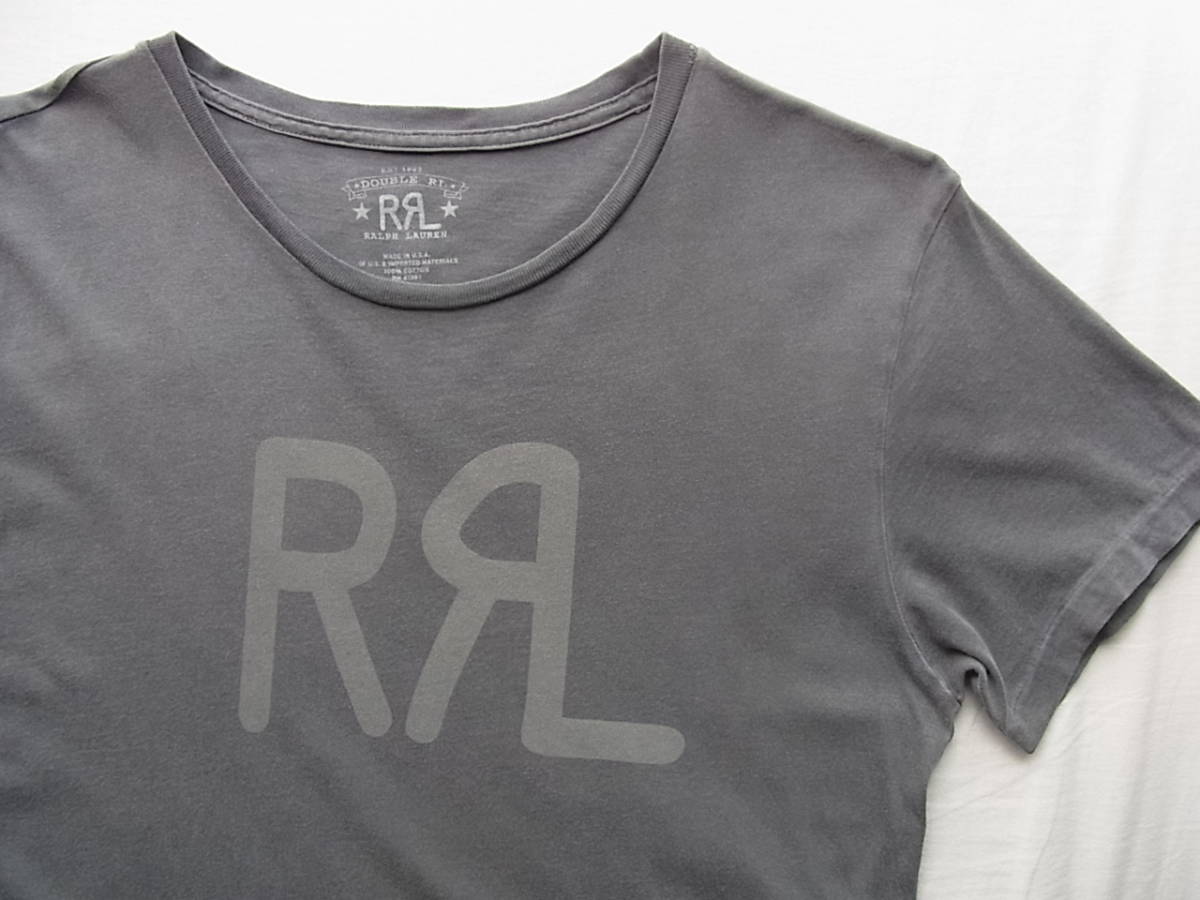 RRL ダブル アール エル ラルフローレン 米国製 ユーズド加工 ロゴプリント入りTシャツ サイズ S 加工で褪せたグレー の画像2
