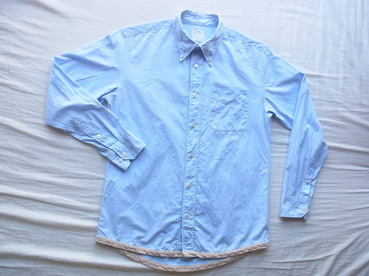 visvim ビズビム　裾パイピング　ボタンダウンシャツ　サイズ S　 日本製　ブルー