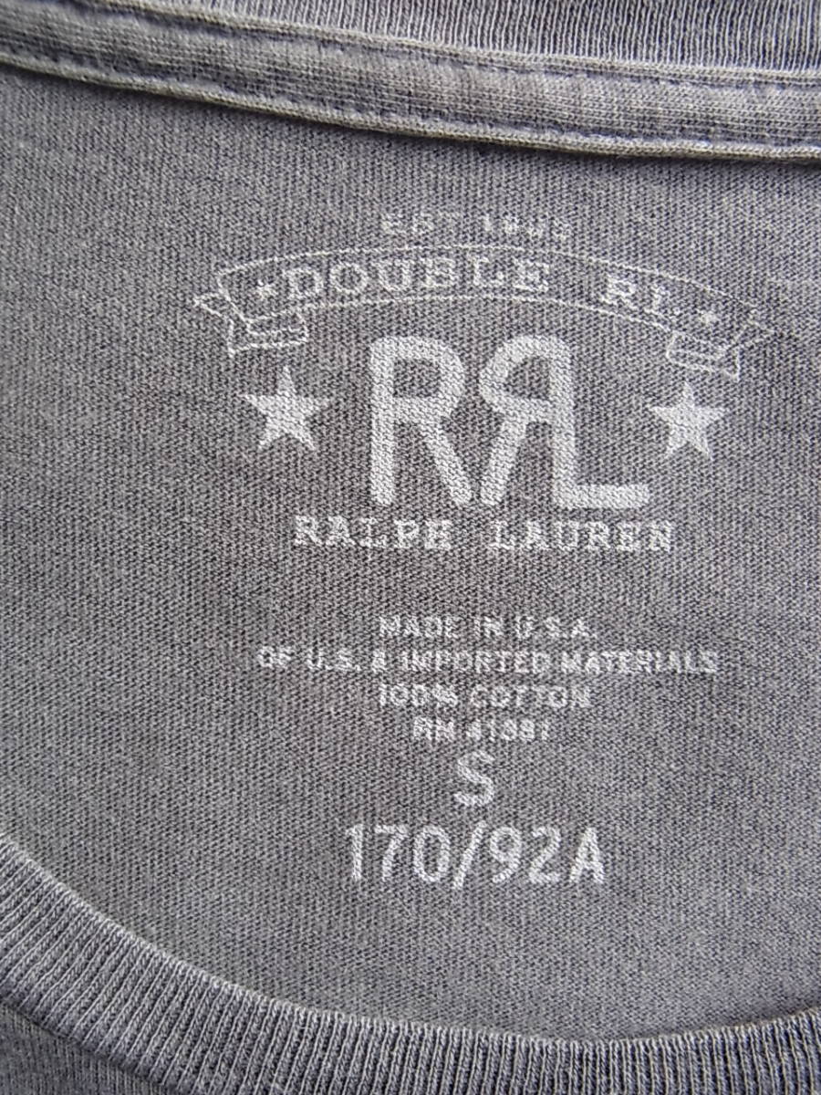 RRL ダブル アール エル ラルフローレン 米国製 ユーズド加工 ロゴプリント入りTシャツ サイズ S 加工で褪せたグレー の画像4