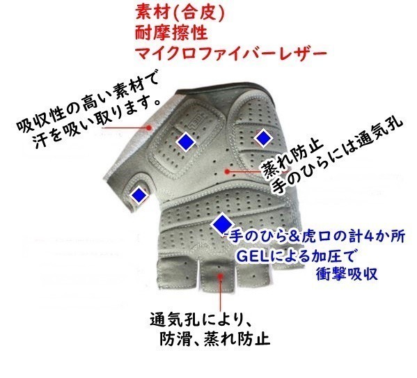 CYCLE ZONE＊サイクル グローブ【M】掌GELパッド 速乾 吸汗 滑り止め 半指 手袋 自転車 バイク 運転 サイクリング【M】ハーフフィンガー