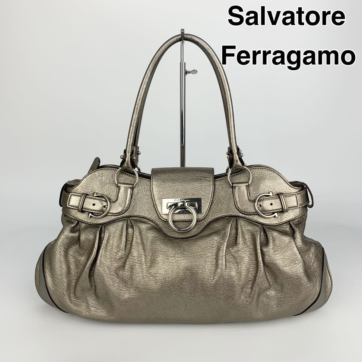 極美品》Ferragamo（フェラガモ）レザー ハンドバッグ ブラック 黒