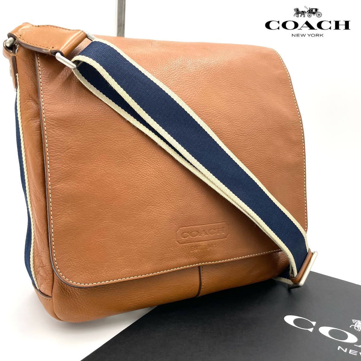 1円★極上品★COACH コーチ ヘリテージウェブ レザー ショルダーバッグ メッセンジャー クロスボディ A4収納 ビジネス 通勤 メンズ F70555_画像1