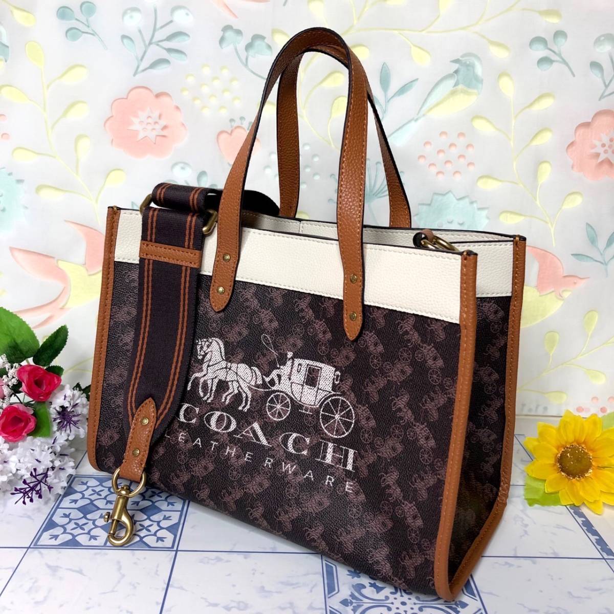 COACH シルク ワンピース 馬車柄 ピン ワンピース ロングワンピース
