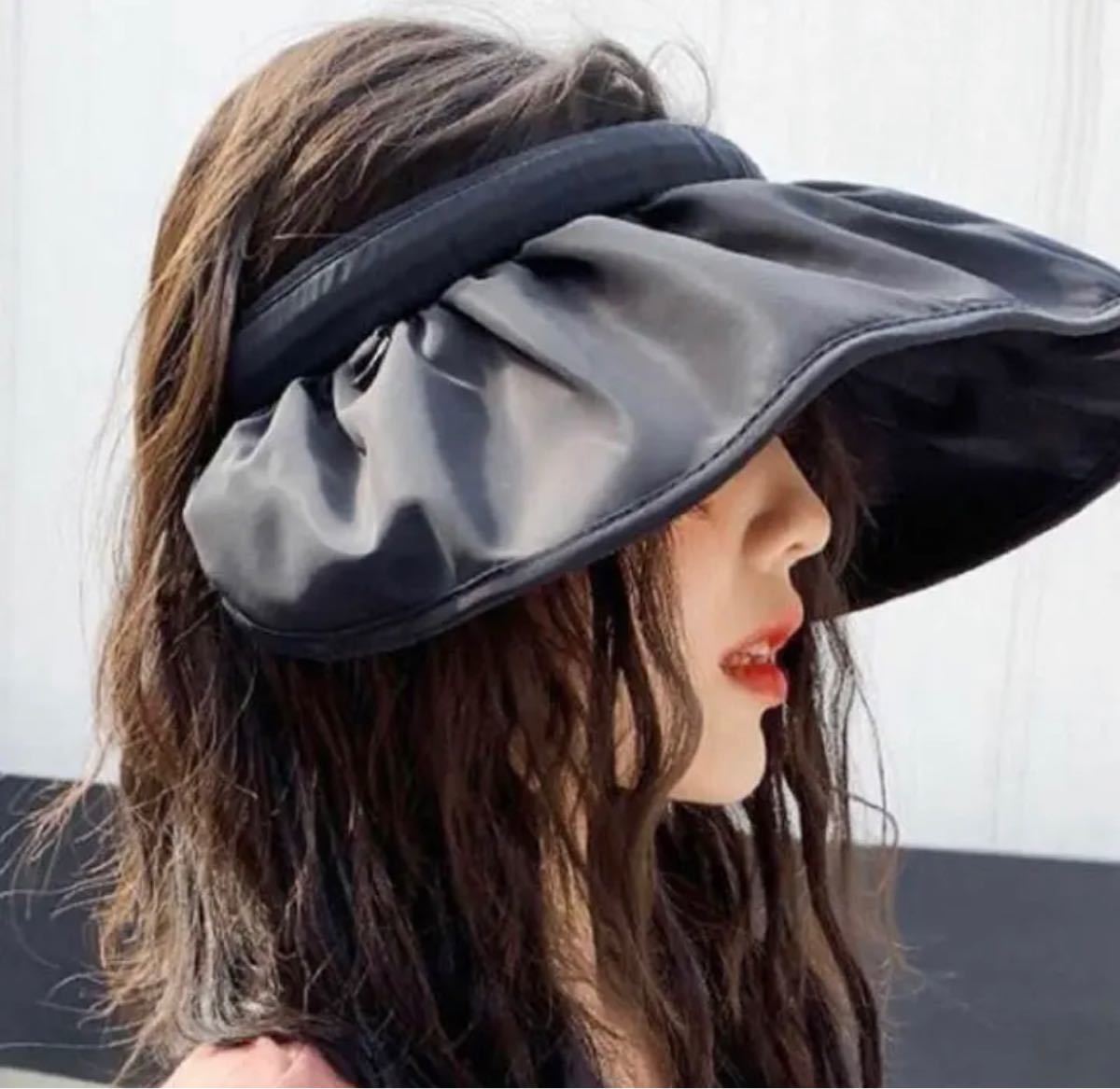 サンバイザー　帽子　ＵＶカット　ヘアバンド　２ＷＡＹ　ブラック　つば広　折り畳み