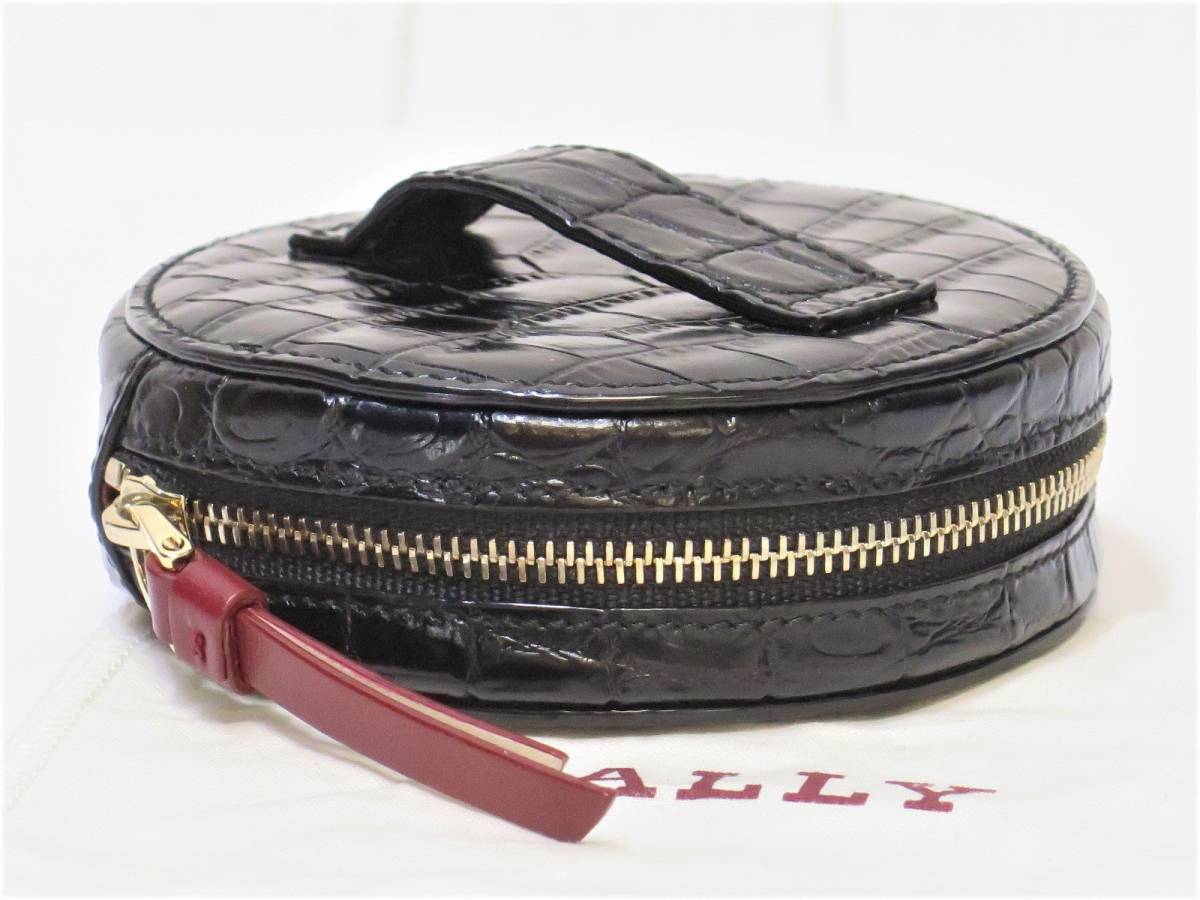 バリー　クロコ型押し　円形コインケース　ミニポーチ　黒　ブラック系　イタリア製　BALLY　18650811