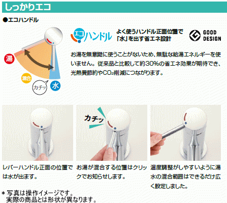 洗面器、手洗器用混合水栓 シングルレバーで温度調整ラクラク_画像3