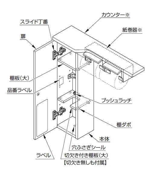 店舗や飲食店などに　紙巻器付トイレ収納　スリム・露出タイプ　カウンター・扉カラー3色よりお選びいただけます。_画像5