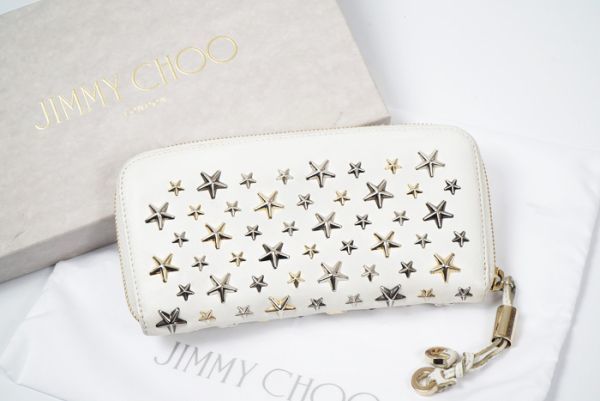 美品】ジミーチュウ JIMMY CHOO スタースタッズ ラウンドファスナー 長