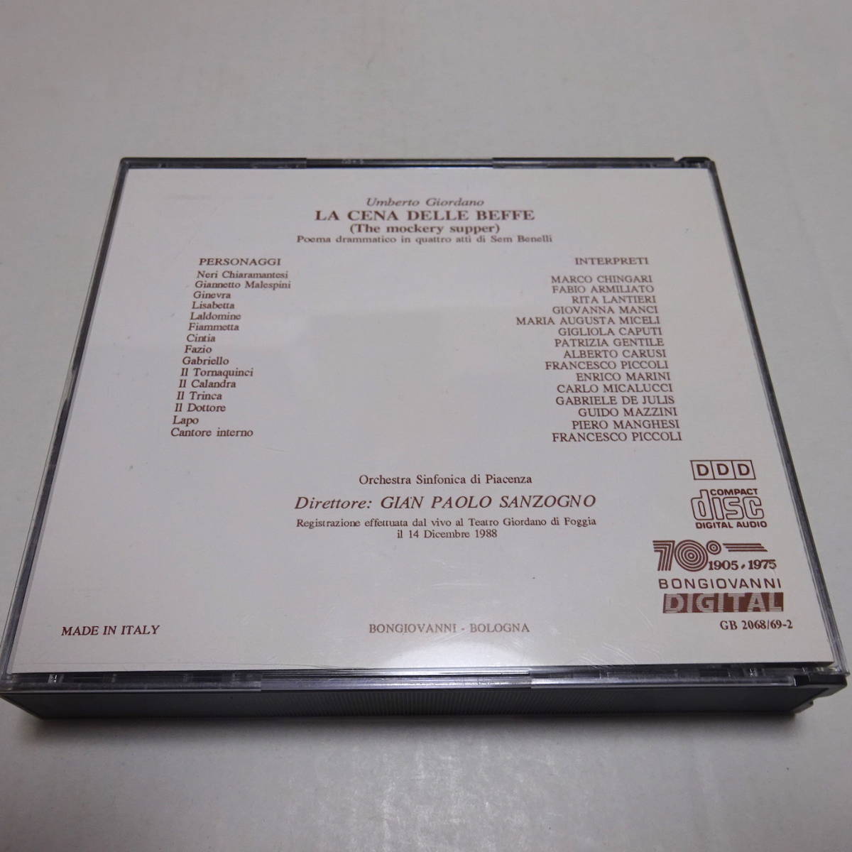 輸入盤/2CD「ジョルダーノ:おふざけの夕食(La cena delle beffe)」サンツォーニョ/ピアチェンツァ響/アルミリアート/ランティエーリ/1988年_画像2