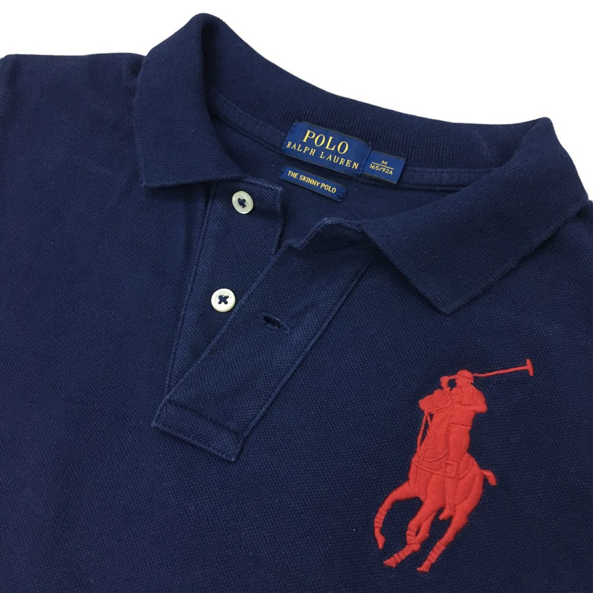 ★B-47 POLO RALPH LAUREN ポロ ラルフローレン ビッグポニー ロゴ 刺繍 半袖 ポロシャツ Tシャツ トップス size M ネイビー レディース_画像2