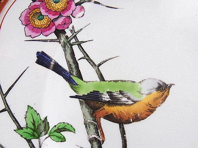 英国 陶磁器 登録印 古窯 梅と虫を見つめる小鳥絵 大皿 ◆ 英国アンティーク_画像5