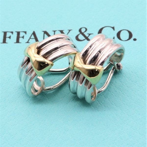 Tiffany ＆ Co. ヴィンテージ ティファニー ゴールド シルバー コンビ フープ イヤリング リボン 925 750 アクセサリー、時計  ブランドアクセサリー ティファニー