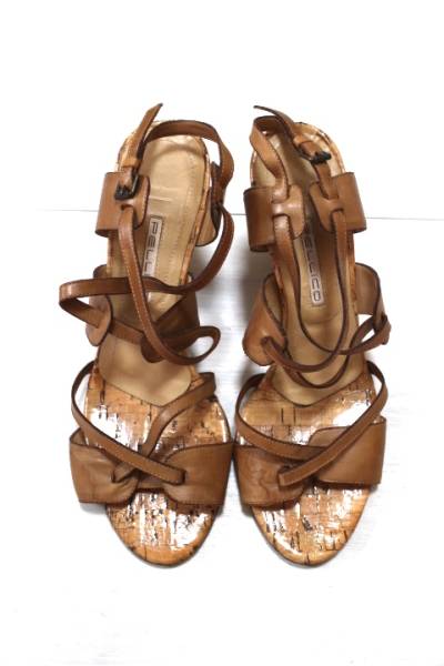 ITALY Perry koPELLICO car fs gold cork sole Cross strap sandals ankle strap tea n key heel Deuxieme Classe 