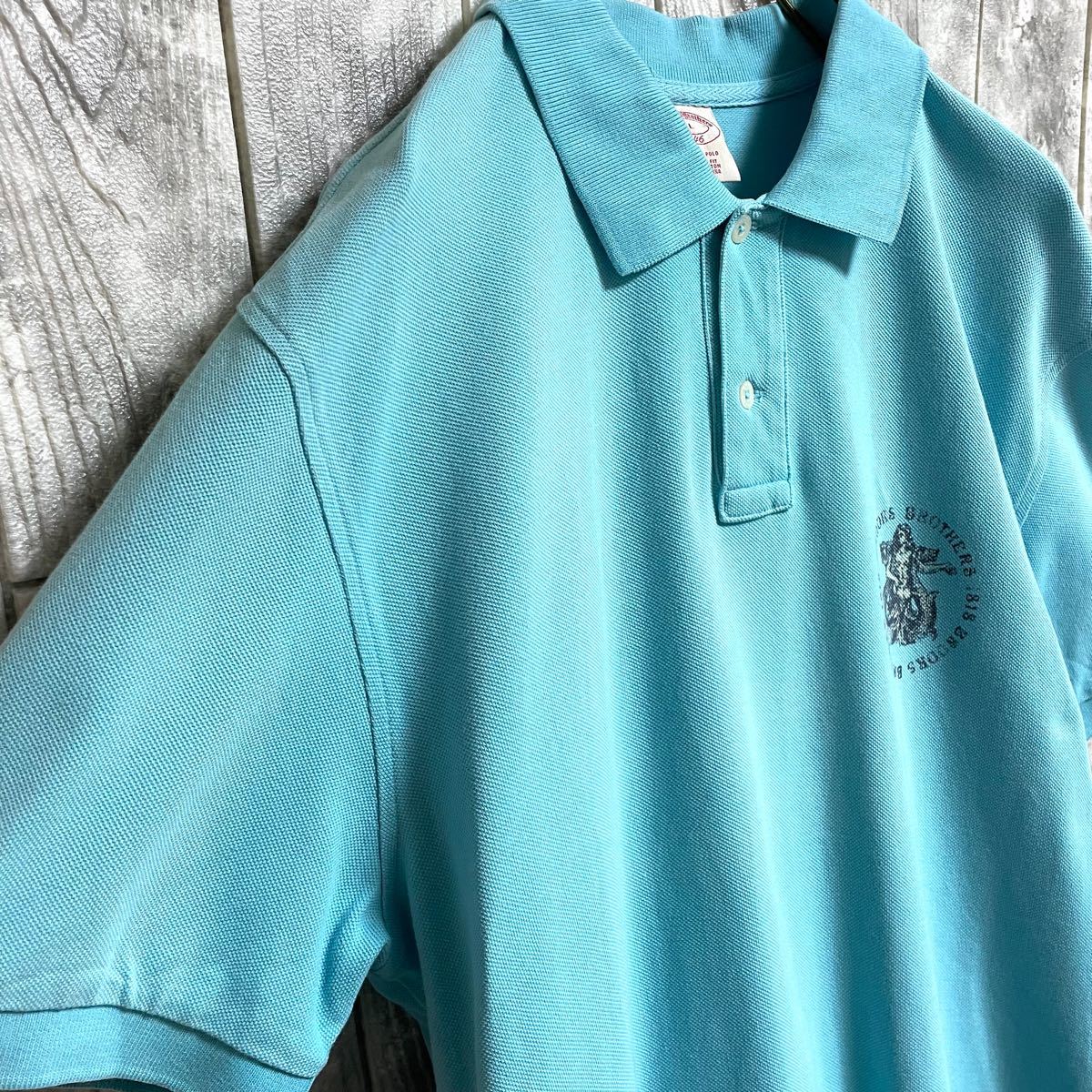 【BROOKS BROTHERS】ブルックスブラザーズ ワンポイント 半袖ポロシャツ メンズ Lサイズ 水色 カジュアル スポーツ