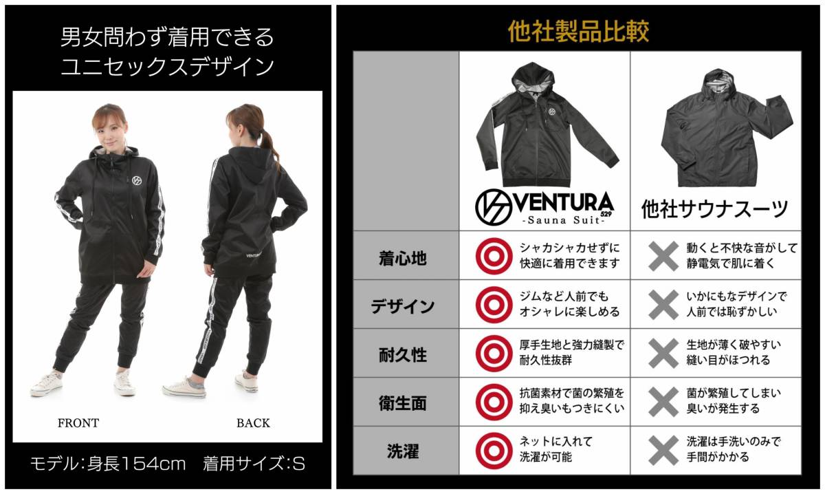 新品】VENTURA529 上下 サウナスーツ Lサイズ ブラックライン 洗濯可
