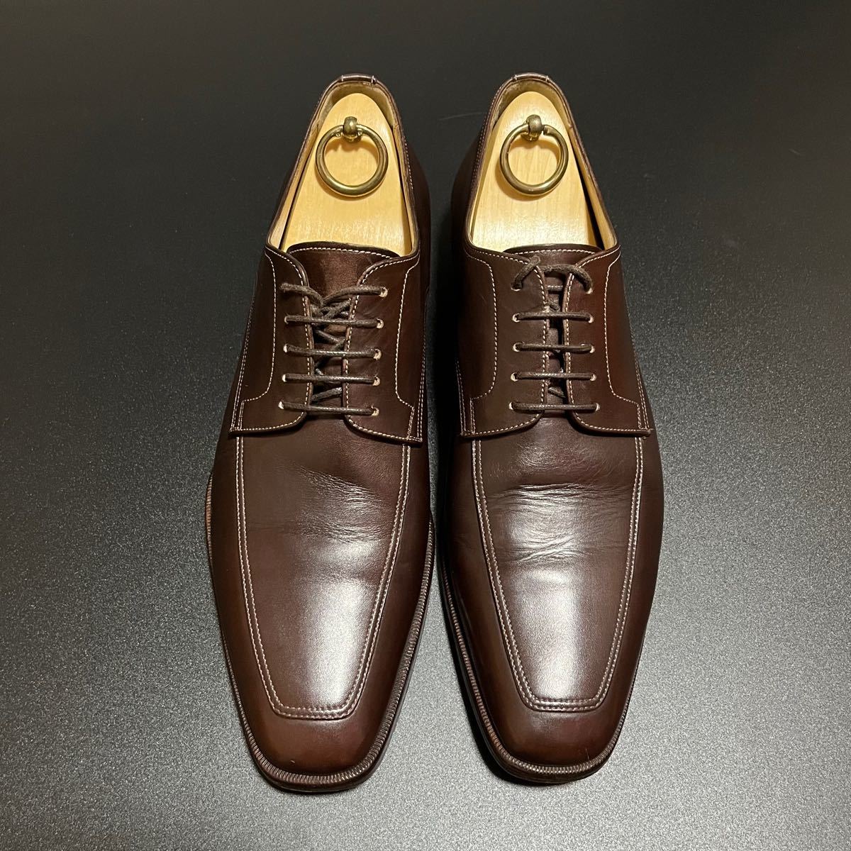 高級】Santoni サントーニ 外羽根 Uチップ ブラウン系 9D 紳士 イタリア製 本革 ビジネスシューズ 紳士靴 