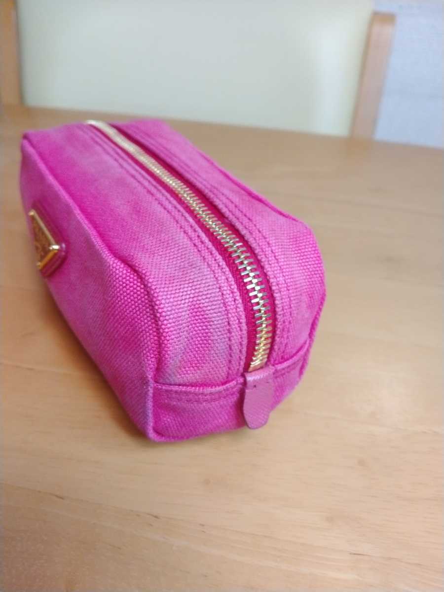 中古 PRADA プラダ ポーチ 小物入れ 化粧ポーチ デニム素材 ピンク 商品カード付き Prada Denim pink pouch 送料無料