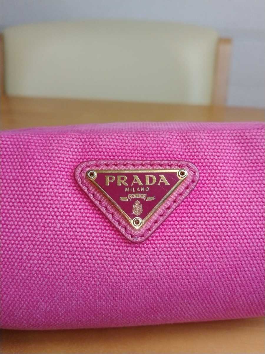 中古 PRADA プラダ ポーチ 小物入れ 化粧ポーチ デニム素材 ピンク 商品カード付き Prada Denim pink pouch 送料無料