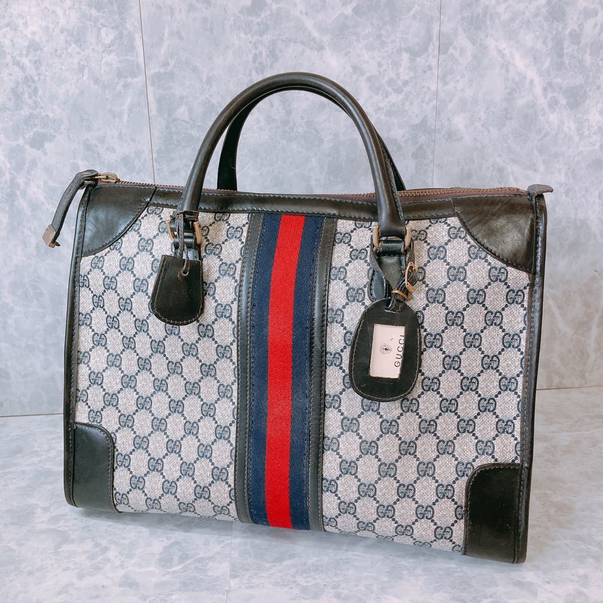 1円 超美品 超希少 オールドグッチ GUCCI シェリーライン ネイビー GG