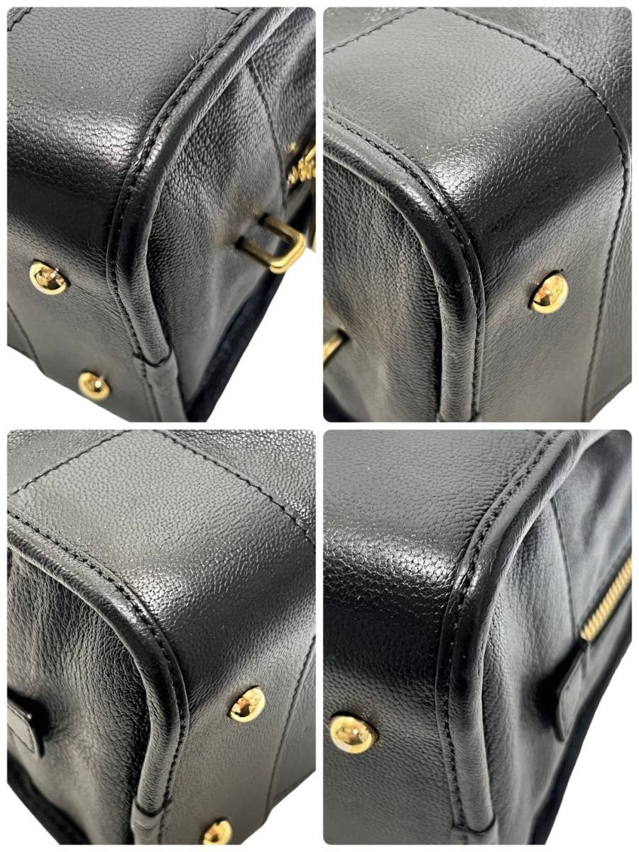 美品☆希少な特殊ブラック☆ LOEWE ロエベ AMAZONA アマソナ28 ハンドバッグ シボ革 ナッパ 黒 ブラック ゴールド 金 レディース メンズ_画像6