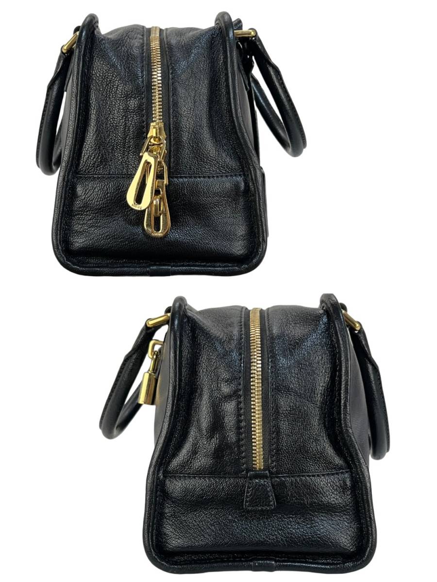 美品☆希少な特殊ブラック☆ LOEWE ロエベ AMAZONA アマソナ28 ハンドバッグ シボ革 ナッパ 黒 ブラック ゴールド 金 レディース メンズ_画像4