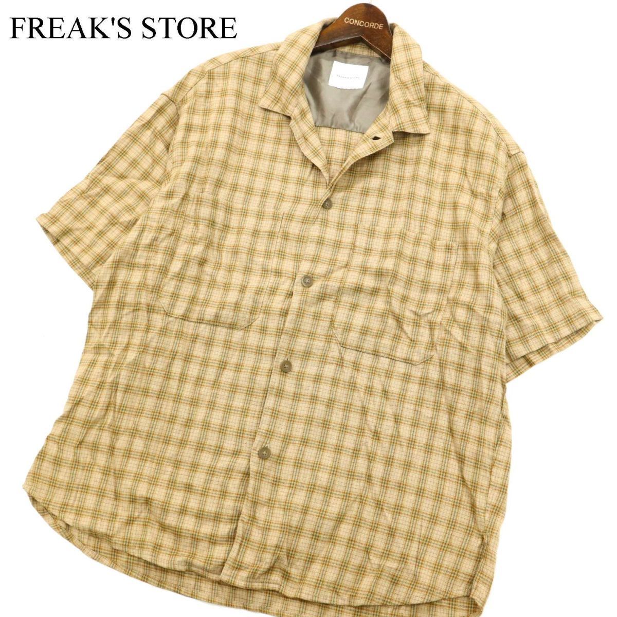 21ss FREAK'S STORE フリークスストア 春夏 半袖 麻 リネン混★ ビッグシルエット ワーク チェック シャツ Sz.S　メンズ　C2T07030_7#A_画像1