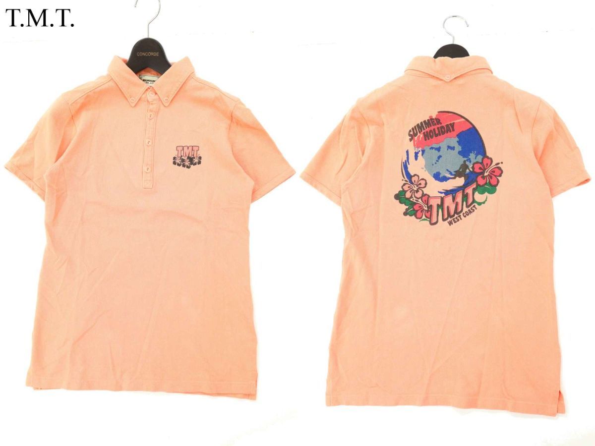 TMT ティーエムティー ビッグホリデー 春夏 半袖 ロゴプリント★ ボタンダウン ポロシャツ Sz.M　メンズ 日本製　C2T06082_6#A_画像1