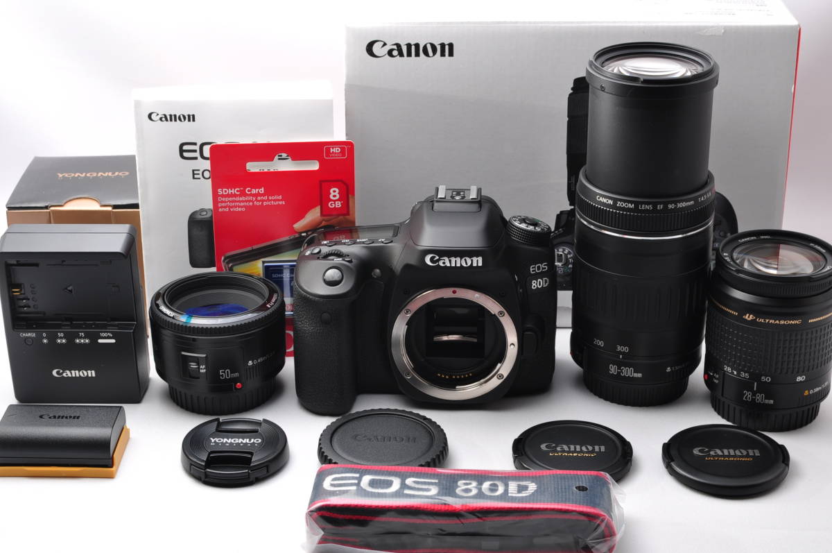 極上美品 Canon キャノン EOS 80D 単焦点&標準&超望遠トリプルレンズ 