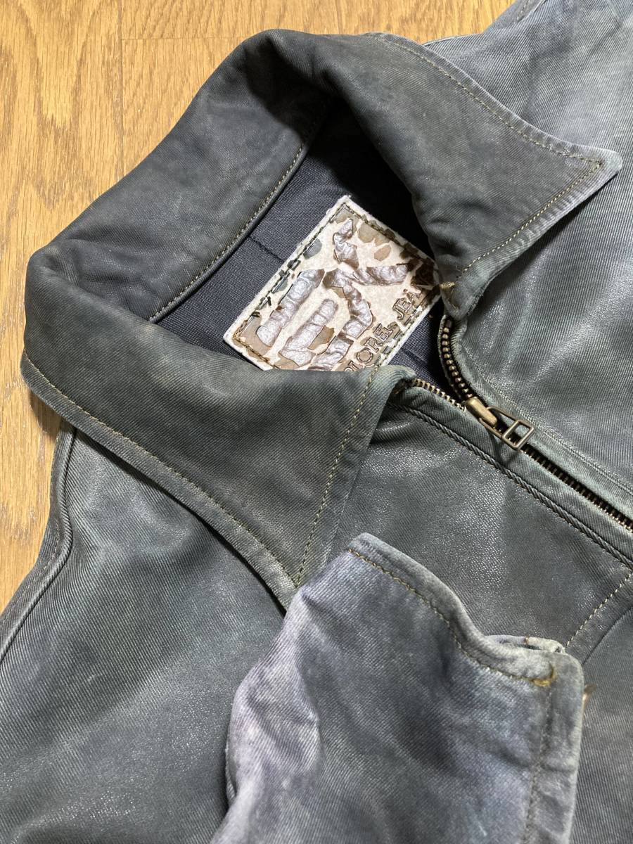 [KUSHITANI] EXPLORER JEANS KWP LEATHER プルオーバーライダースシャツ ライドジーンズジャケット M 牛革 クシタニ_画像3