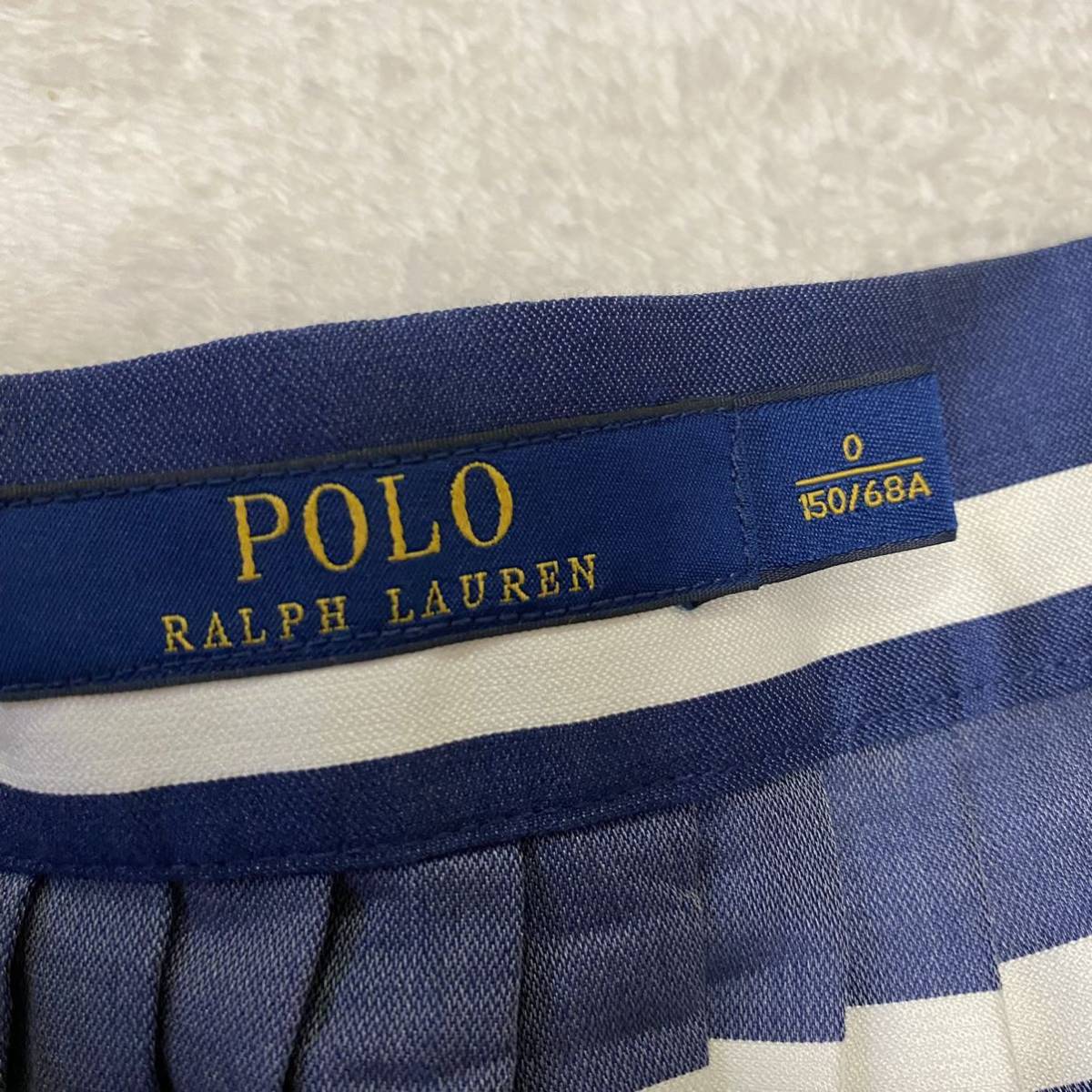 シルク混【良質生地】Polo Ralph Laurenポロラルフローレン プリーツギャザーフレアスカート 150/68A 0サイズ SMsize 紺ネイビーボーダー白_画像6