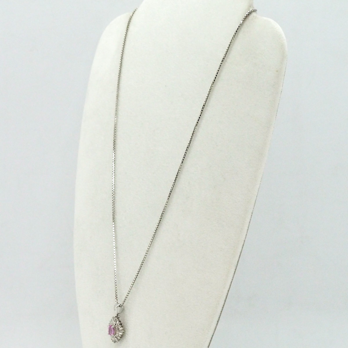 Pt850(チェーン)/Pt900(トップ) ピンク石 メレダイヤモンド 0.38ct