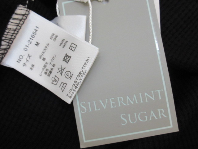 ★sc0146　タグ付き未使用品　SILVERMINT SUGAR　長袖カットソー　M　ブラック　ワッフルニット地　袖レース　黒　送料無料★_画像7