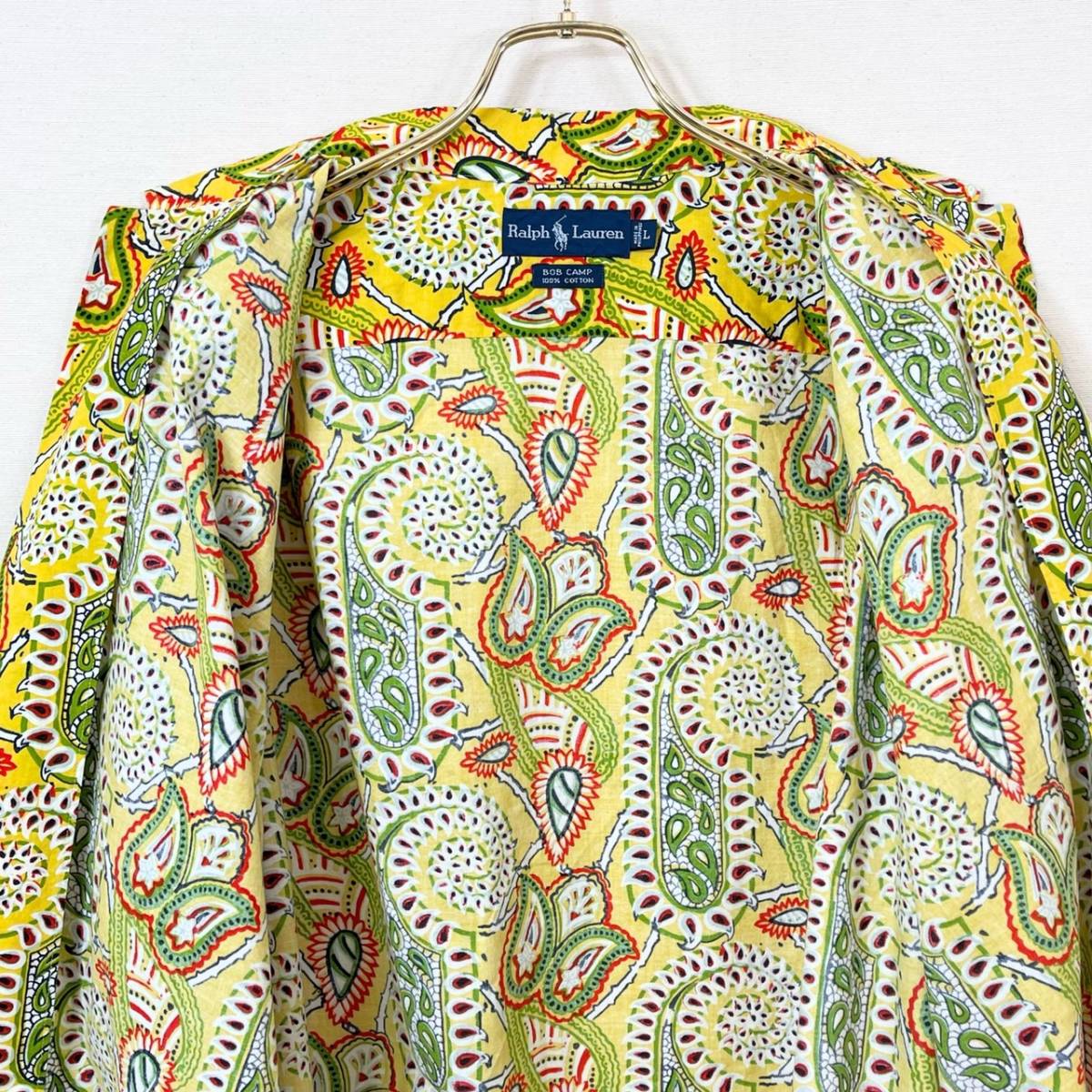 希少《 Old Model BOB CAMP / Paisley 》80s 90s 極上品【 Ralph Lauren ビンテージ コットン 黄色 ペイズリー BD ボックス シャツ L 】_画像9