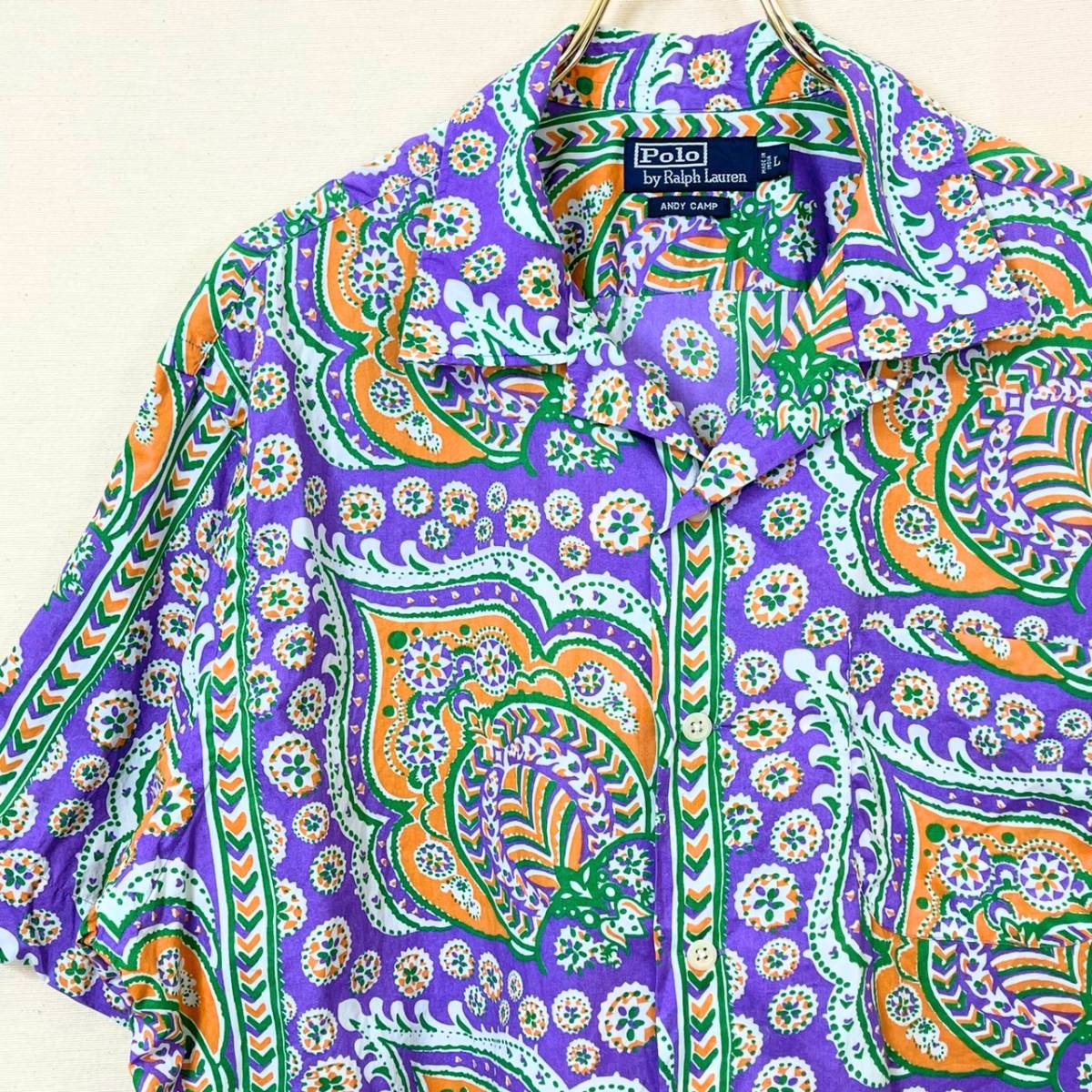定番人気! 希少《 Old Model / Paisley / インド綿 》90s 極上品【 Ralph Lauren ビンテージ コットン 紫 ペイズリー ボックス シャツ L インド製 】 Lサイズ 定番人気! 希少《 Old Model / Paisley / インド綿 》90s 極上品【 Ralph Lauren ビンテージ コットン 紫 ペイズリー ボックス シャツ L インド製 】 Lサイズ