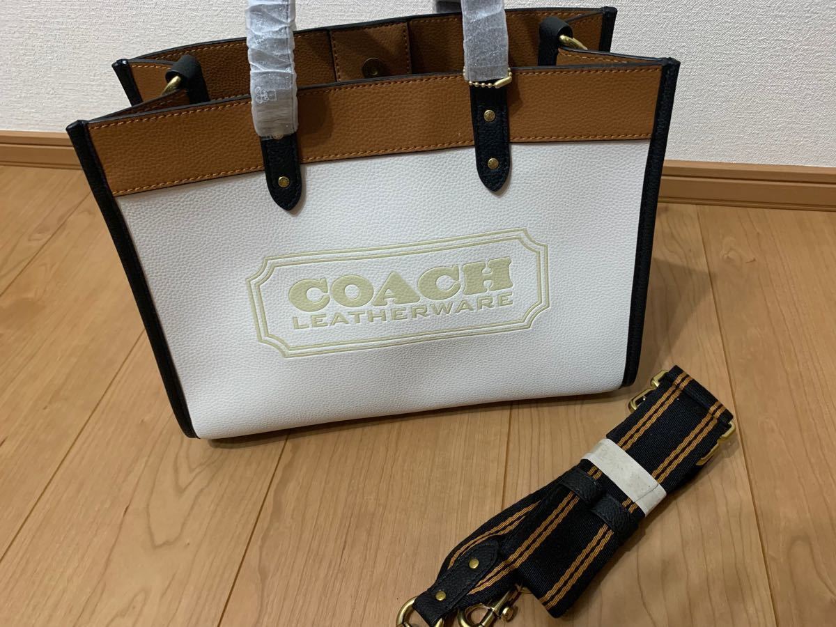 コーチ トートバッグ ペブルレザー ホワイト デニムブルー