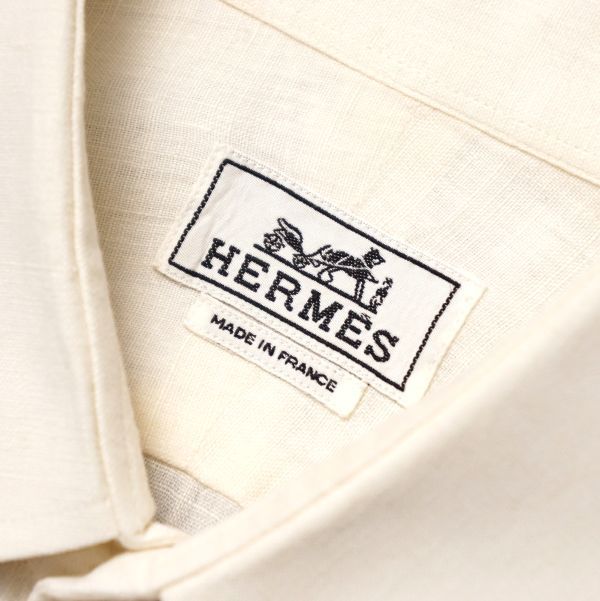 GJ5072：フランス製*HERMES/エルメス*メンズ*リネンシャツ*セリエボタンシャツ*長袖シャツ*41/16_画像6