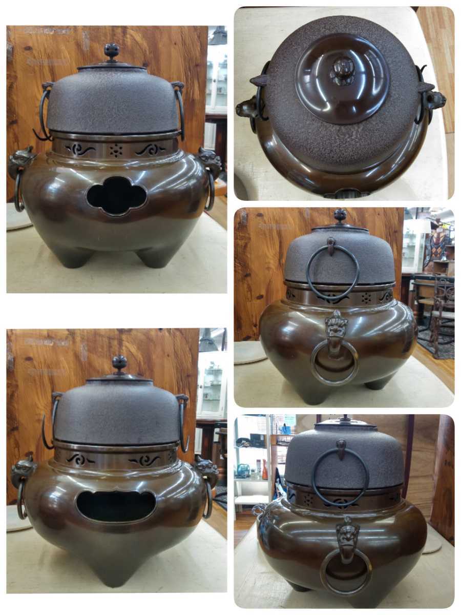 ○日本正規品○○日本正規品○唐銅鬼面風炉&茶釜、電熱器3点、高橋