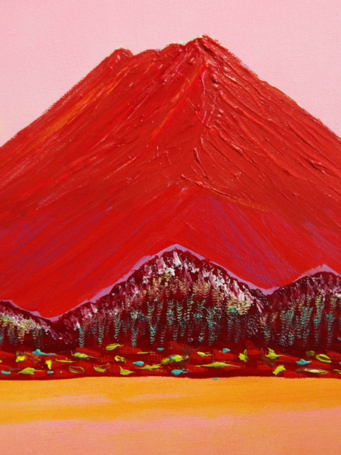 { country beautiful .}TOMOYUKI*..,[ red Fuji ], oil painting .,F8 number :45,5cm×37,9cm, oil painting one point thing, new goods high class oil painting amount attaching, autograph autograph * genuine work with guarantee 