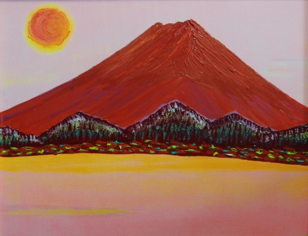 { country beautiful .}TOMOYUKI*..,[ red Fuji ], oil painting .,F8 number :45,5cm×37,9cm, oil painting one point thing, new goods high class oil painting amount attaching, autograph autograph * genuine work with guarantee 