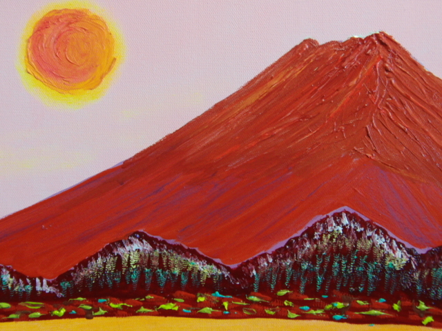 { country beautiful .}TOMOYUKI*..,[ red Fuji ], oil painting .,F8 number :45,5cm×37,9cm, oil painting one point thing, new goods high class oil painting amount attaching, autograph autograph * genuine work with guarantee 