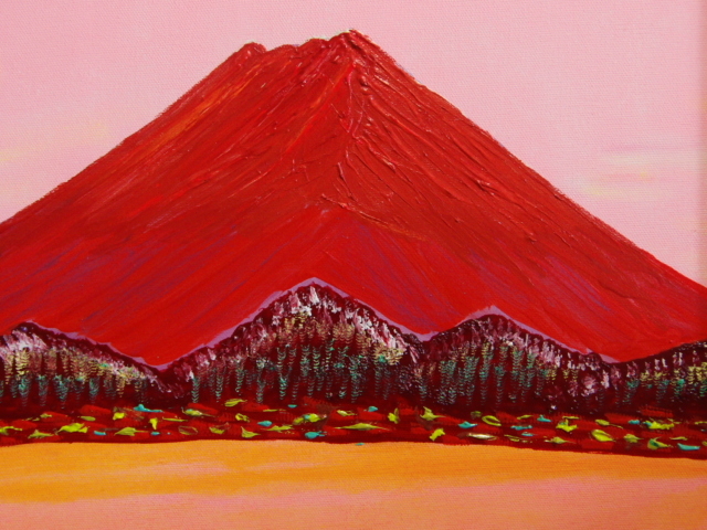 { country beautiful .}TOMOYUKI*..,[ red Fuji ], oil painting .,F8 number :45,5cm×37,9cm, oil painting one point thing, new goods high class oil painting amount attaching, autograph autograph * genuine work with guarantee 