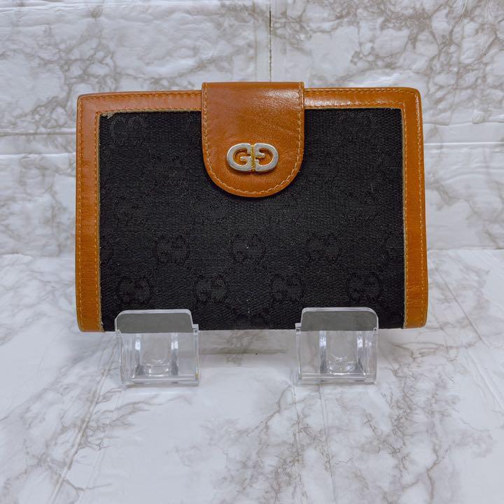 希少 美品】GUCCI オールド グッチ 三つ折り財布 GG キャンバス 金具