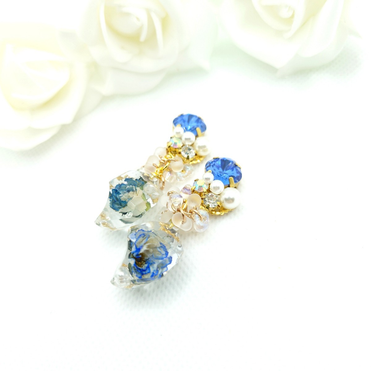 No 60』ドライフラワー ミニ薔薇 ビジュー ピアス/イヤリング|PayPay