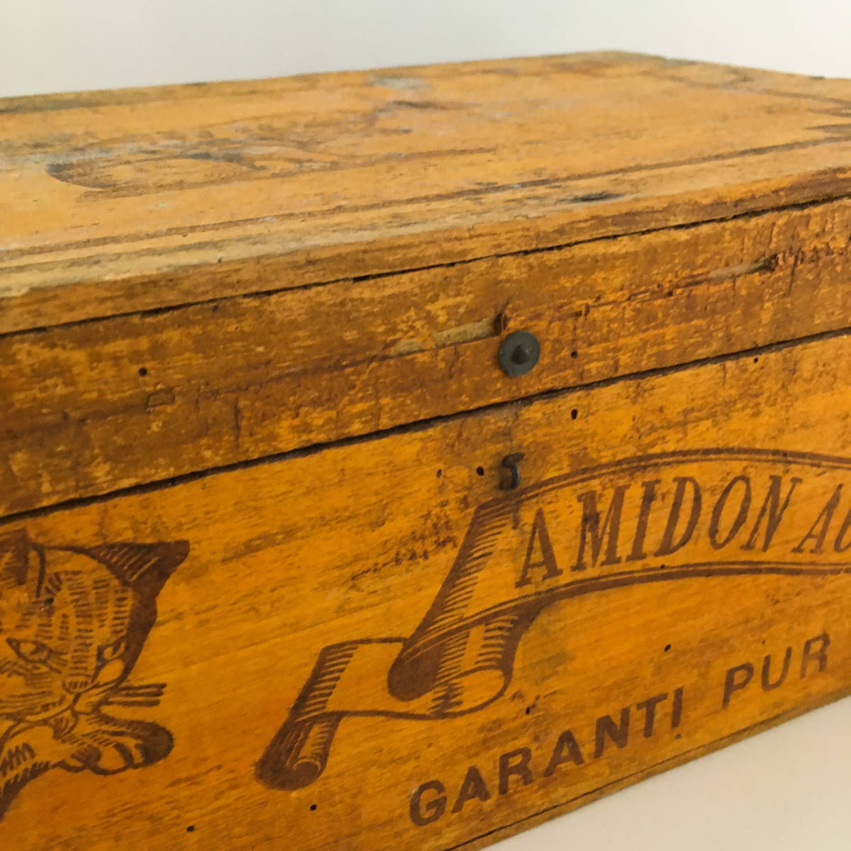 1900年前半 フランス アンティーク AMIDON LE CHAT 猫柄 木箱 1900年前半 フランス アンティーク AMIDON LE CHAT 猫柄 木箱